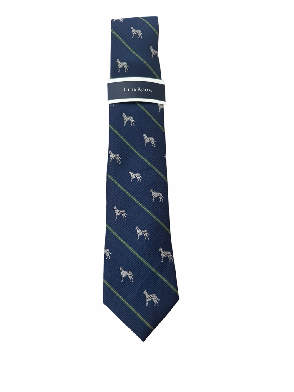 Club Room Navy Tie with Green-Trimmed Dog Motif